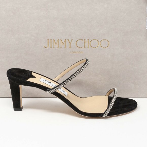 Jimmy Choo Brea 65 Black Suede Crystal Heels Size 39 EU (9 US) - Picture 4 of 11